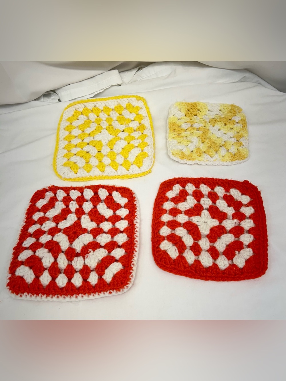 Vintage Handmade Crochet Granny Square Potholders - Set of 4 Retro Hot Pads